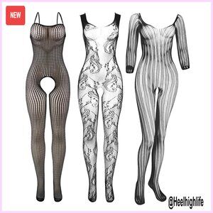 Plus Size Fishnet Lingerie Set Mesh Bodysuit 3 Piece